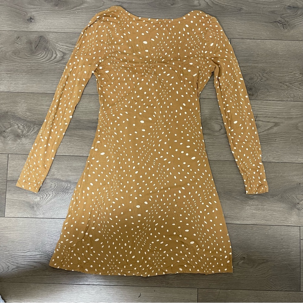 Long Sleeve Mustard Color Dress with Dots All Over Size S - Picture 10 of 10
